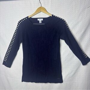 Calvin‎ Klein Dark Blue Blouse with Studded Sleeves